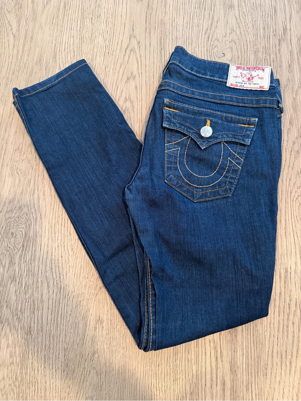 True Religion Julie Dark Wash Skinny Jeans Sz 29 Flap Pockets